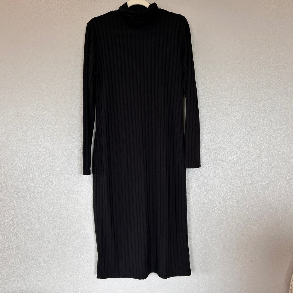 HM Womens Black Ribbed Turtleneck Long Sleeve Midi Bodycon Dress Large 0908584-2